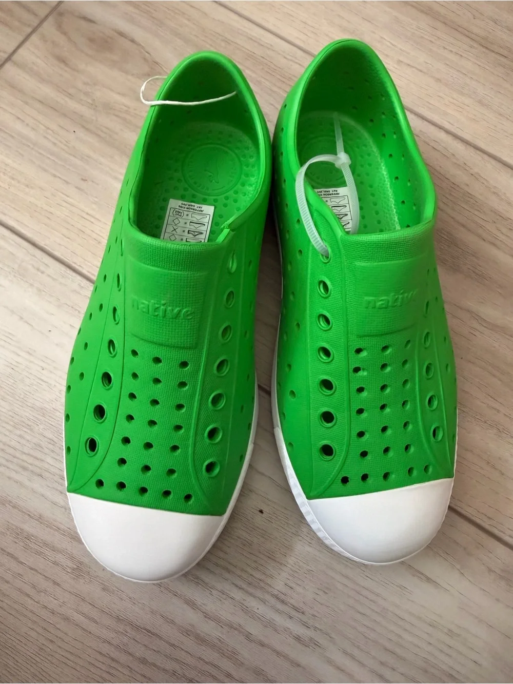 Native Kids Slip-On Water Shoes in Bright Green with White Toe